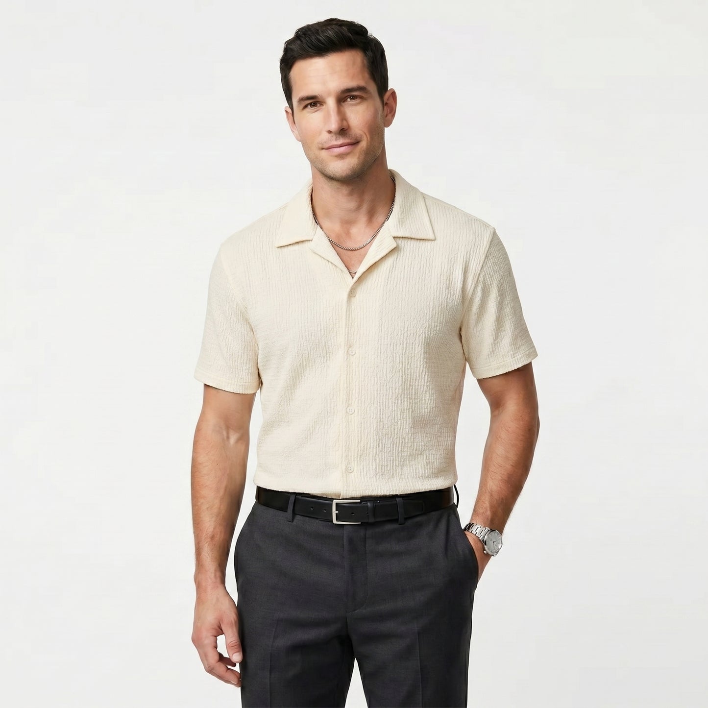 Textured Camp Collar Shirt