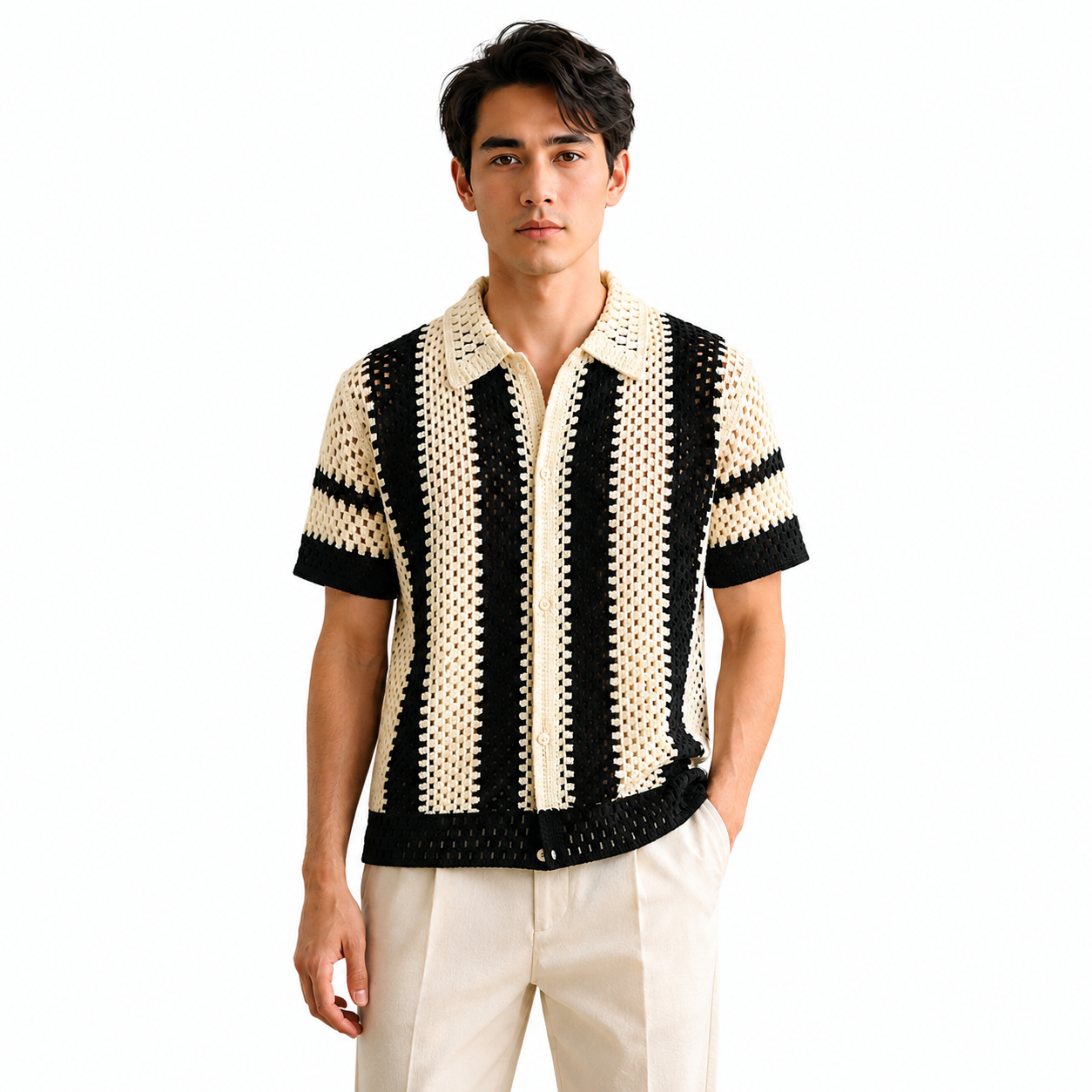 Crochet Stripe Polo